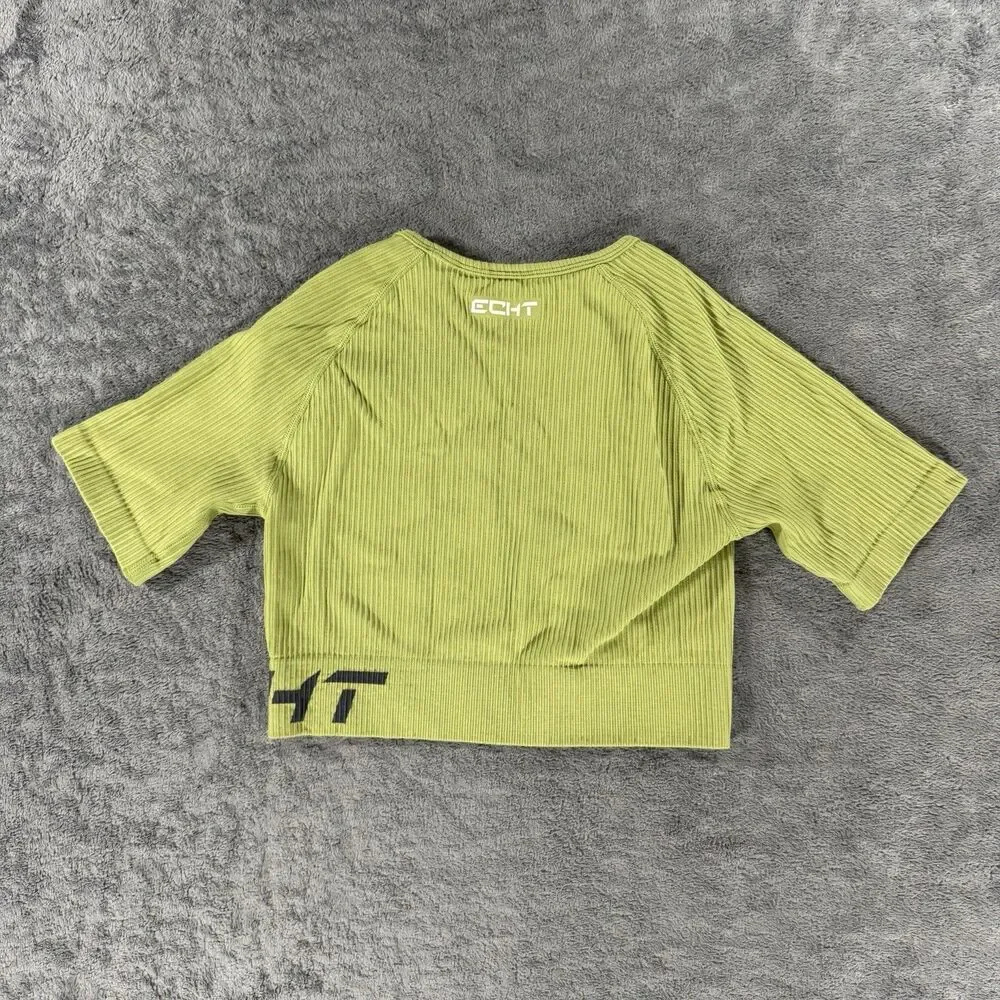 ECHT Arise Comfort Women’s Medium Green Ribbed Compression Set Top Biker Shorts